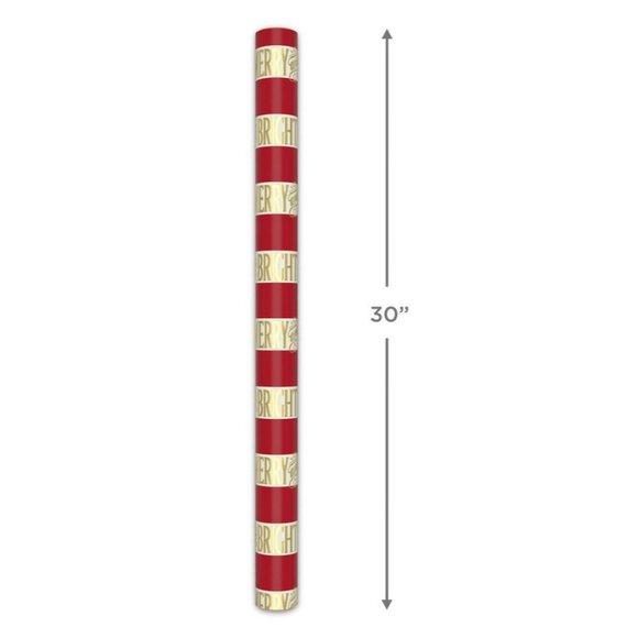 Hallmark Wrapping Paper Merry and Bright Red Gold 35 sq ft Roll Holiday Gift - Picture 5 of 5